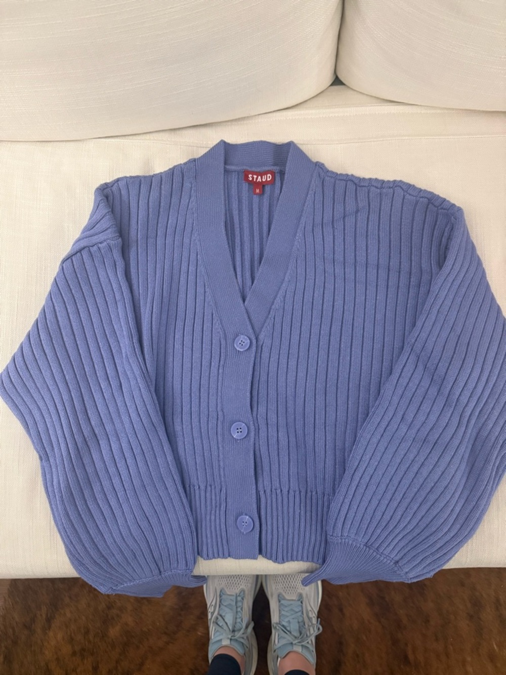 STAUD Lavender Ribbed V-Neck Cardigan